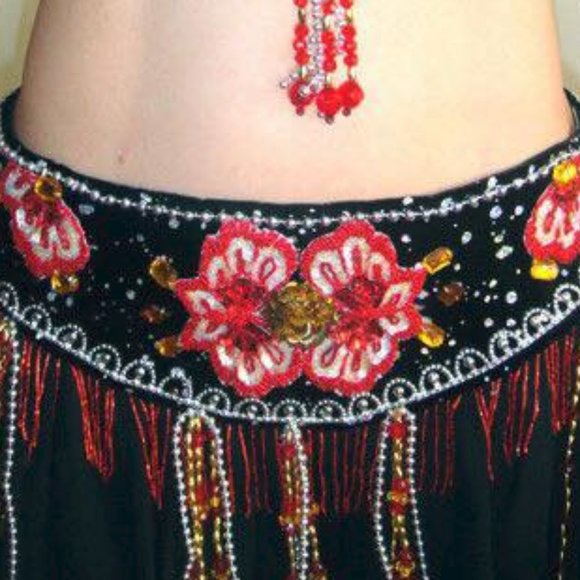Ameynra BellyDance Costume Black-Red Full Set Sz S - Picture 4 of 4
